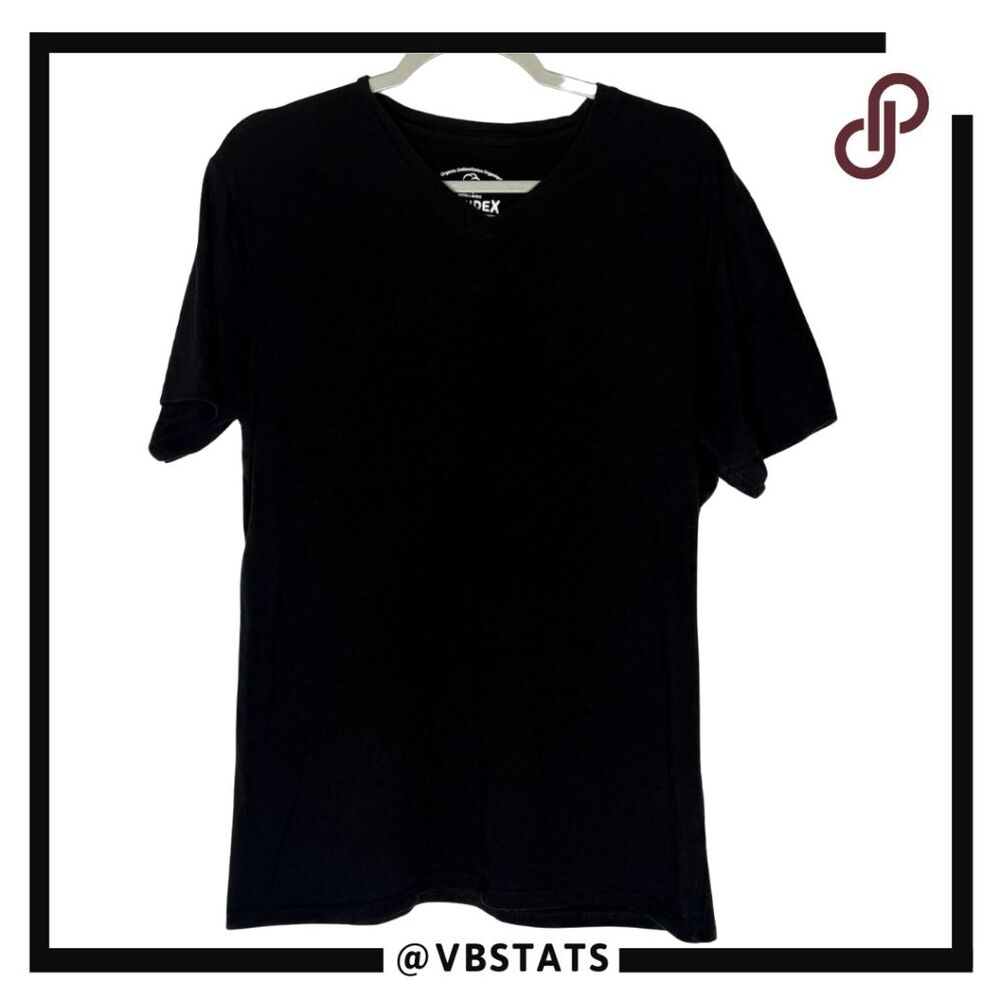 Spandex Men's V-Neck Organic Cotton Short Sleeve T-Shirt‎ Black Size Large